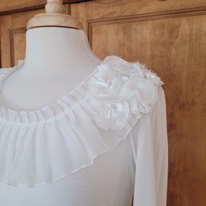 Yvos White Embellished Neck Long Sleeve Stretchy Top. Size S